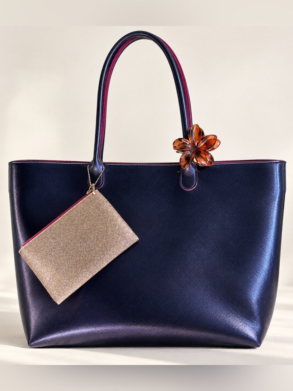 Bath & Body Works purple Tote & Glitter Pouch Set + Flower Clip Gift